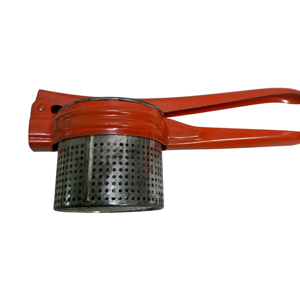 Vintage Red Metal Potato Ricer Manual‎ Food Press Masher Retro Kitchen Tool